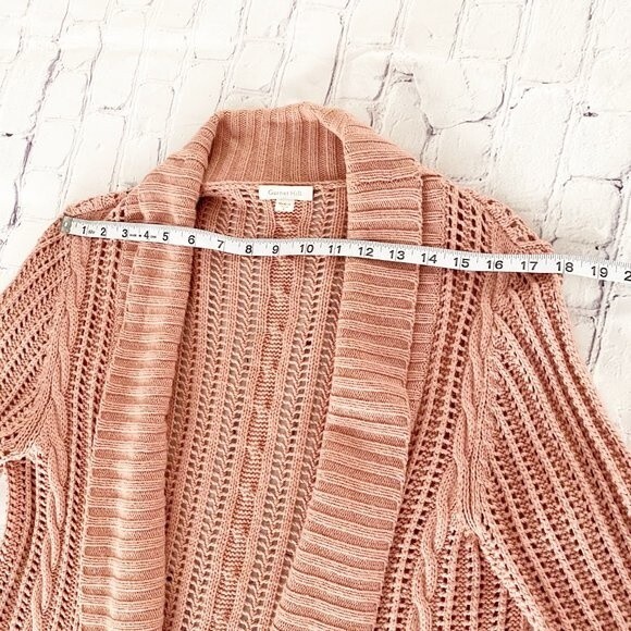 Garnet Hill Dusty Pink Knit Open Front Cardigan with Lace Panels Cashmere Blend - Picture 10 of 14